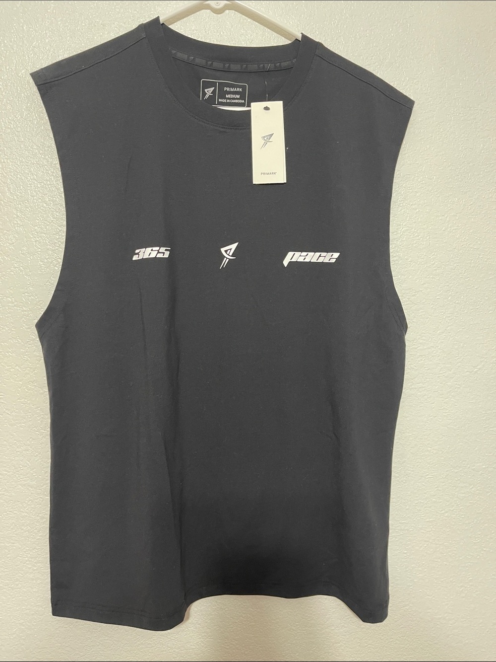 Primark Black Sleeveless Logo Tank with White Graphic Accents